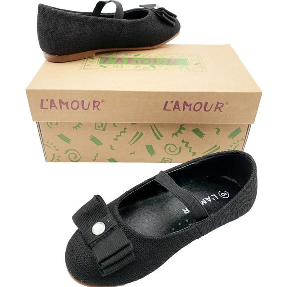L'Amour Other - L'Amour Flat With Rhinestone and Bow Little Kid 12, Black